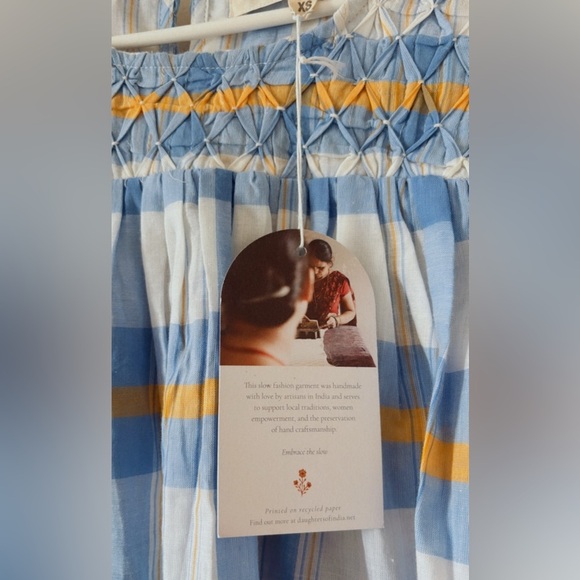 NWT Daughters of India Freya Blue Plaid Mini Dress Size XS Puff Tie Sleeve - Picture 5 of 6